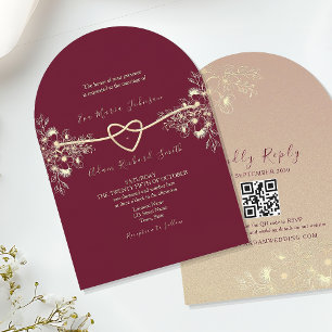 Invitation Mariage Toile de Jouy Or et Bourgogne