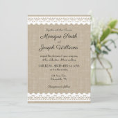 Invitation Mariage Toile de Jute et Dentelle Blanche (Debout devant)
