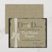 Invitation Mariage Toile de Jute et Nœud Réception Rustique (Devant / Derrière)