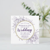 Invitation Mariage toile florale moderne de pivoine pourpre e (Debout devant)