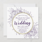 Invitation Mariage toile florale moderne de pivoine pourpre e (Devant)