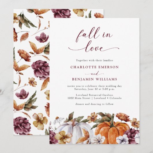 Invitation Mariage Tomber en Amour (Devant / Derrière)