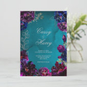 Invitation Mariage Tons de Bijoux Améthyste Saphir Turquoise  (Debout devant)