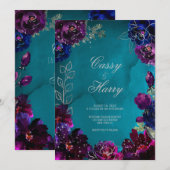Invitation Mariage Tons de Bijoux Améthyste Saphir Turquoise  (Devant / Derrière)