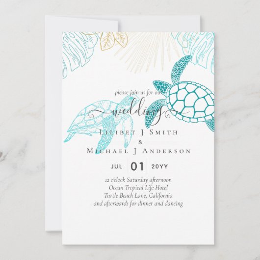 Invitation Mariage Tortues de Mer Plage Océanique Moderne (Devant)