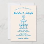 Invitation Mariage tour Champagne bleu Retro (Devant)