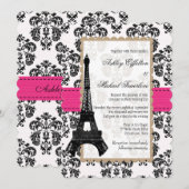 Invitation Mariage Tour Eiffel en rose vif et noir (Devant / Derrière)