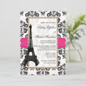Invitation Mariage Tour Eiffel en rose vif et noir (Debout devant)