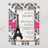 Invitation Mariage tour Eiffel rose et noir (Devant / Derrière)