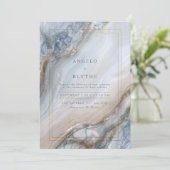 Invitation Mariage Tourbillon Agate Marbre Bleu Doré (Debout devant)