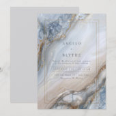Invitation Mariage Tourbillon Agate Marbre Bleu Doré (Devant / Derrière)