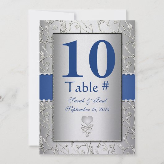 Invitation Mariage Tourbillon Argent Bleu Royal Monogramme (Devant)