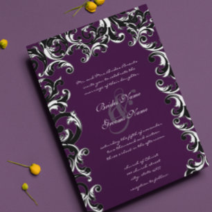 Invitation Mariage Tourbillon Aubergine Profond