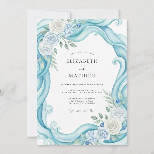 Invitation Mariage Tourbillon de Feuille d'Aqua (Devant)