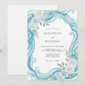 Invitation Mariage Tourbillon de Feuille d'Aqua (Devant / Derrière)