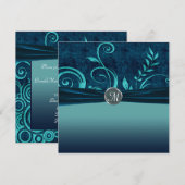 Invitation Mariage Tourbillon de velours bleu aqua et marine (Devant / Derrière)