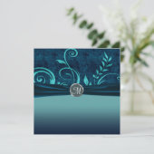 Invitation Mariage Tourbillon de velours bleu aqua et marine (Debout devant)