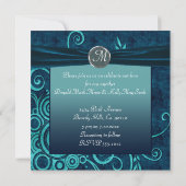 Invitation Mariage Tourbillon de velours bleu aqua et marine (Dos)