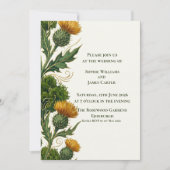 Invitation Mariage Tourbillon Doré Chardon Jaune Écossais (Devant)
