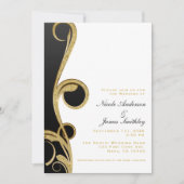 Invitation Mariage Tourbillon Élégant Chic Or Noir Blanc (Devant)
