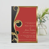 Invitation Mariage Tourbillon Élégant Moderne Noir Rouge & Or (Debout devant)