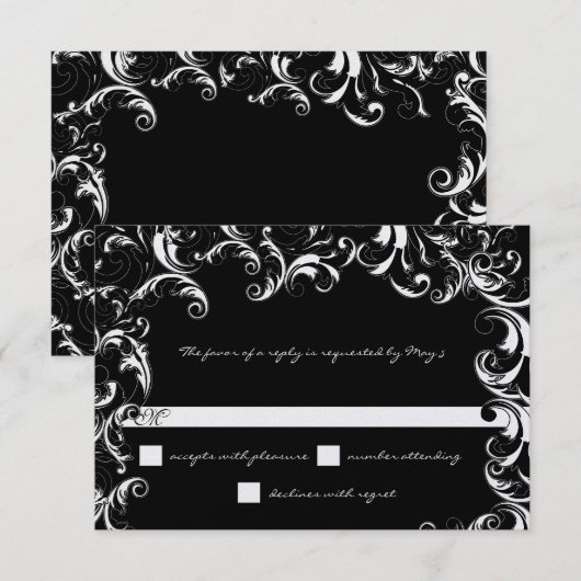 Invitation Mariage tourbillon fantaisie noir et blanc  (Devant / Derrière)