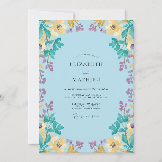 Invitation Mariage Tourbillon Floral Bleu (Devant)