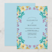Invitation Mariage Tourbillon Floral Bleu (Devant / Derrière)