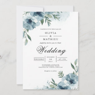 Invitation Mariage Tourbillon Floral Bleu Crépuscule