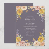 Invitation Mariage Tourbillon Floral Ocre (Devant / Derrière)
