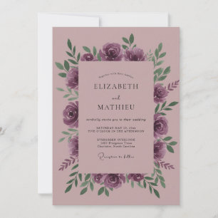 Invitation Mariage Tourbillon Floral Romantique Mauve