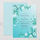Invitation Mariage Tourbillon Floral Sarcelle (Devant / Derrière)