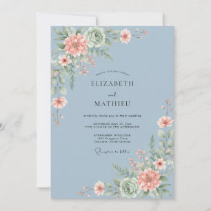 Invitation Mariage Tourbillon Painterly Bleu Poussiéreux