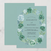 Invitation Mariage Tourbillon Vert de Teinte (Devant / Derrière)