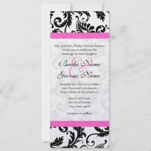 Invitation Mariage Tourbillons de Damas Floral Noir et Blanc