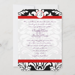 Invitation Mariage Tourbillons de Damas noir Garniture Rouge
