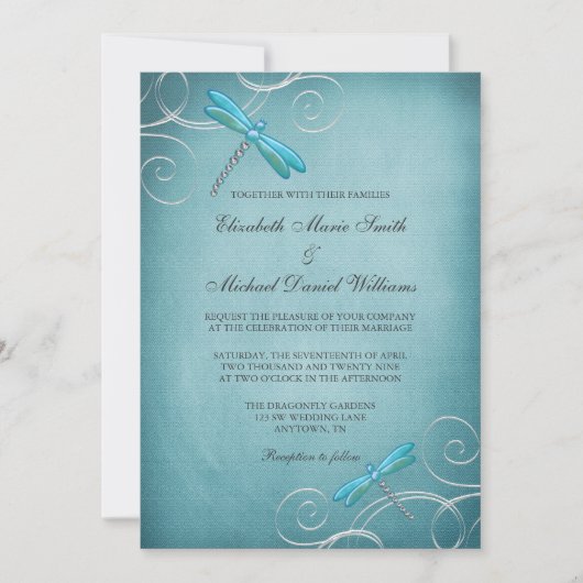 Invitation Mariage Tourbillons de Libellule Bleu sarcelle (Devant)