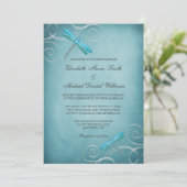 Invitation Mariage Tourbillons de Libellule Bleu sarcelle (Debout devant)