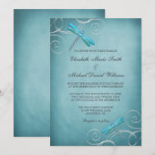 Invitation Mariage Tourbillons de Libellule Bleu sarcelle (Devant / Derrière)