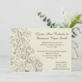 Invitation Mariage Tourbillons Fleurs Brun Esquisse sur Ivory (Debout devant)