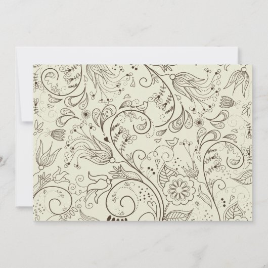 Invitation Mariage Tourbillons Fleurs Brun Esquisse sur Ivory (Dos)