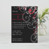 Invitation Mariage Tourbillons Florissants Noir, Blanc et Rou (Debout devant)
