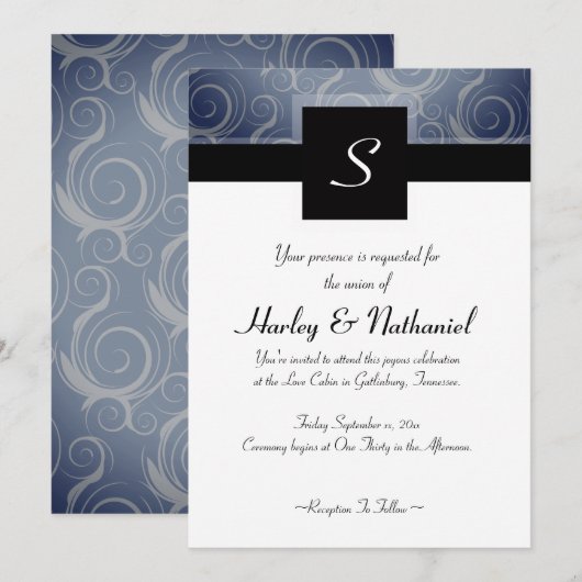 Invitation Mariage Tourbillons Monogramme (Devant / Derrière)