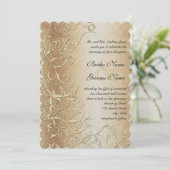 Invitation Mariage Tourbillons Oiseaux de l'Amour Bronze Or e (Debout devant)