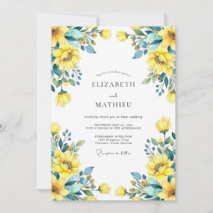 Invitation Mariage Tournesol Artistique Sarcelle Jaune