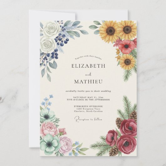 Invitation Mariage Tournesol Baie Moutarde (Devant)