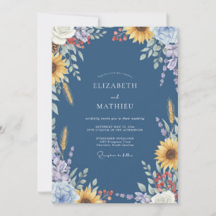 Invitation Mariage Tournesol Blé Eucalyptus Ardoise