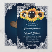 Invitation Mariage Tournesol Dentelle Burlap Bleu Marine Rust (Devant / Derrière)