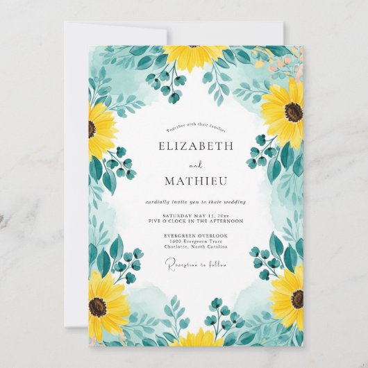 Invitation Mariage Tournesol Distinctif Sarcelle (Devant)
