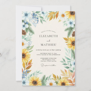 Invitation Mariage Tournesol Doré Eucalyptus Azur